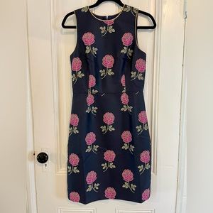 JCrew mini sleeveless dress • navy with roses • A-line crew neck